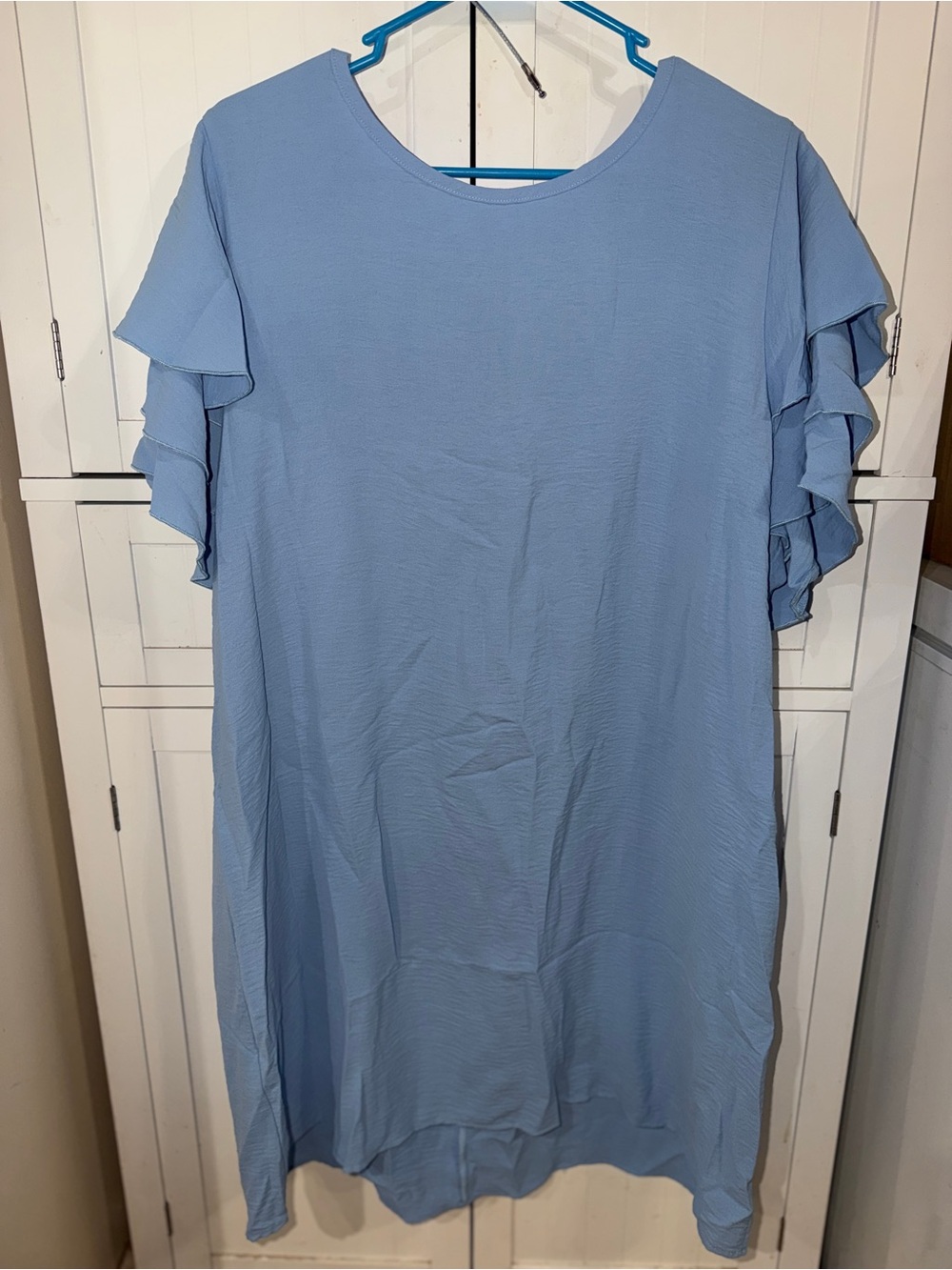Chic Soul Light Blue Ruffle Sleeve Midi Dress